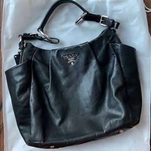 100% Authentic Black Vitello Leather Prada Hobo.